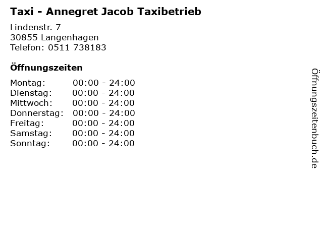 Taxi - Annegret Jacob Taxibetrieb in Langenhagen: Adresse und Öffnungszeiten