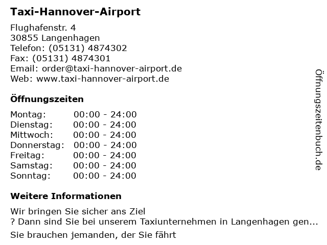 Taxi-Hannover-Airport in Langenhagen: Adresse und Öffnungszeiten