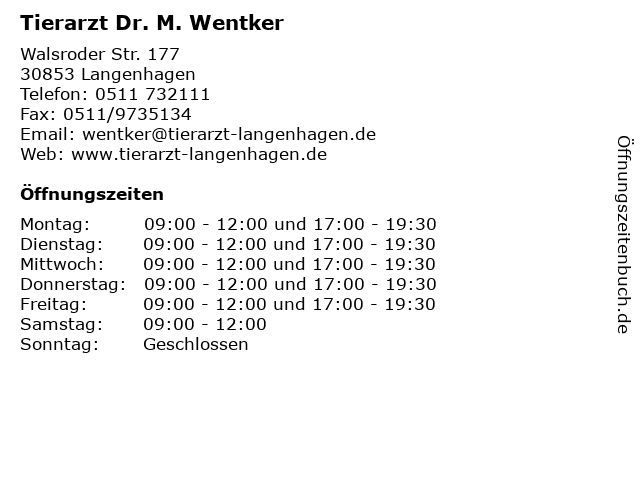 Tierarzt Dr. M. Wentker in Langenhagen: Adresse und Öffnungszeiten