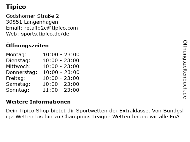 Tipico in Langenhagen: Adresse und Öffnungszeiten