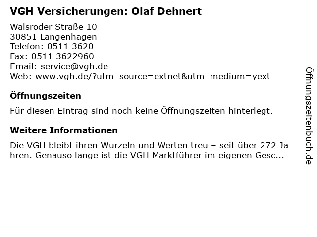 VGH Versicherungen: Olaf Dehnert in Langenhagen: Adresse und Öffnungszeiten
