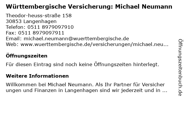 Württembergische Versicherung: Michael Neumann in Langenhagen: Adresse und Öffnungszeiten