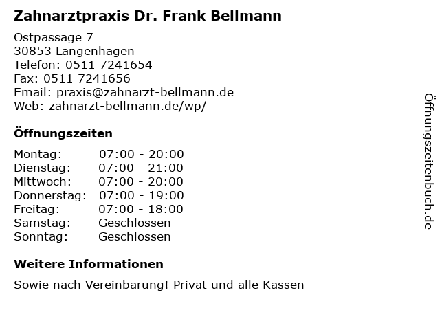 Zahnarztpraxis Dr. Frank Bellmann in Langenhagen: Adresse und Öffnungszeiten