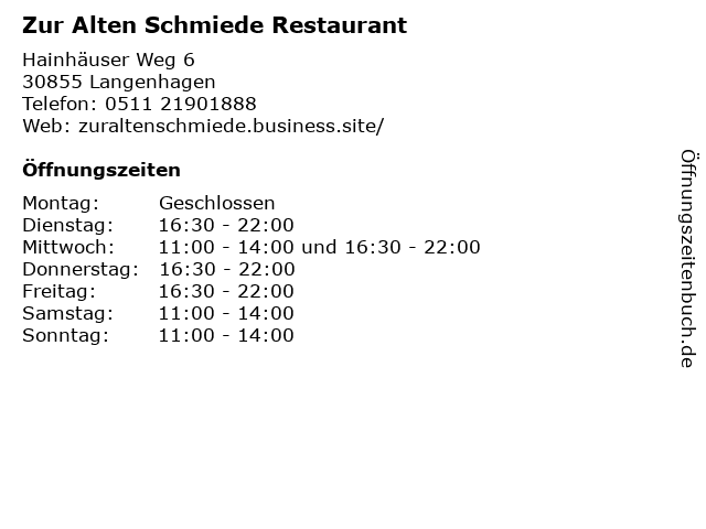 Zur Alten Schmiede Restaurant in Langenhagen: Adresse und Öffnungszeiten