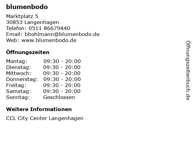 blumenbodo in Langenhagen: Adresse und Öffnungszeiten