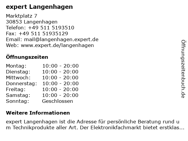 expert Langenhagen in Langenhagen: Adresse und Öffnungszeiten