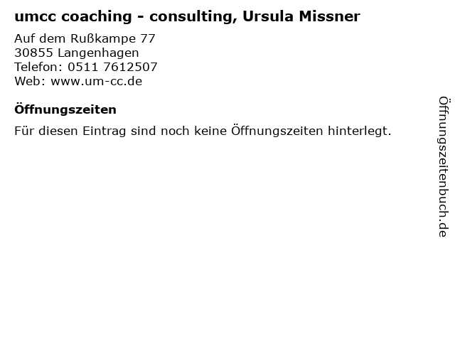 umcc coaching - consulting, Ursula Missner in Langenhagen: Adresse und Öffnungszeiten
