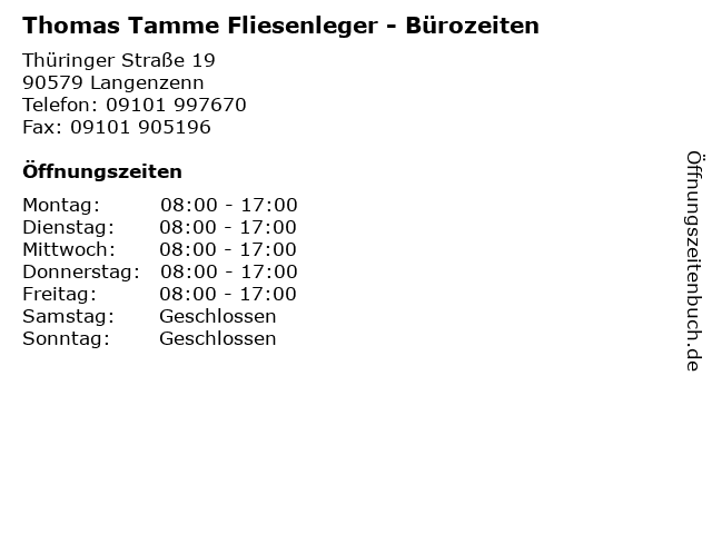 Thomas Tamme Fliesenleger - Bürozeiten in Langenzenn: Adresse und Öffnungszeiten