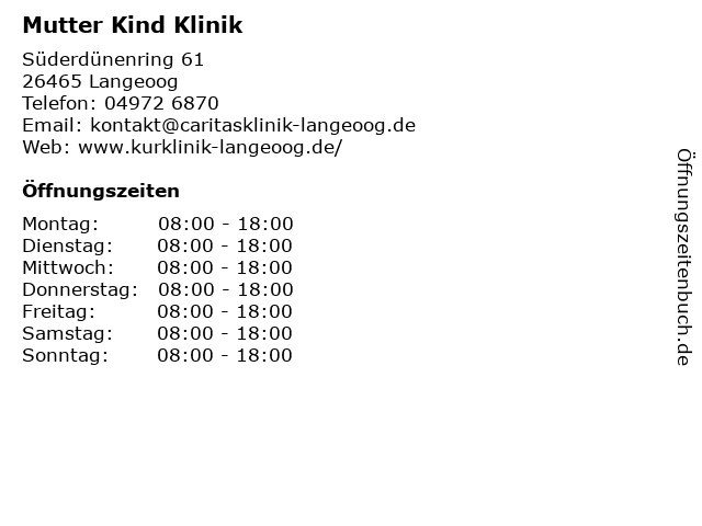 ᐅ Offnungszeiten Mutter Kind Klinik Suderdunenring 61 In Langeoog