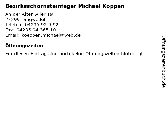 Bezirksschornsteinfeger Michael Köppen in Langwedel: Adresse und Öffnungszeiten