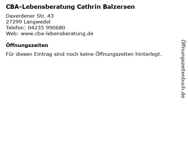 CBA-Lebensberatung Cathrin Balzersen in Langwedel: Adresse und Öffnungszeiten