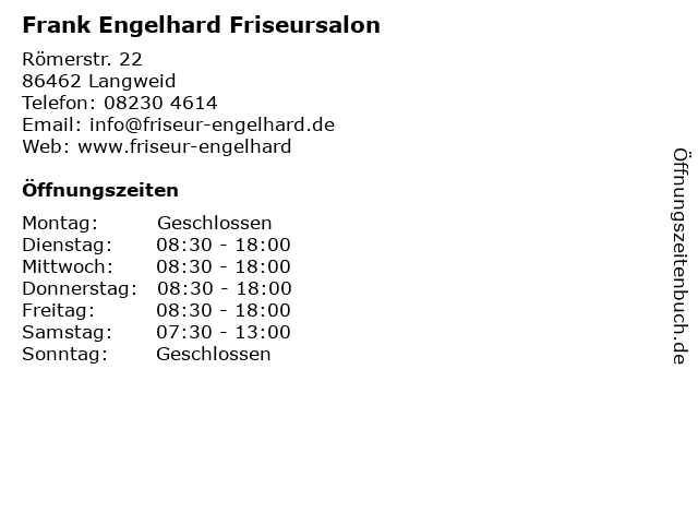 Frank Engelhard Friseursalon in Langweid: Adresse und Öffnungszeiten