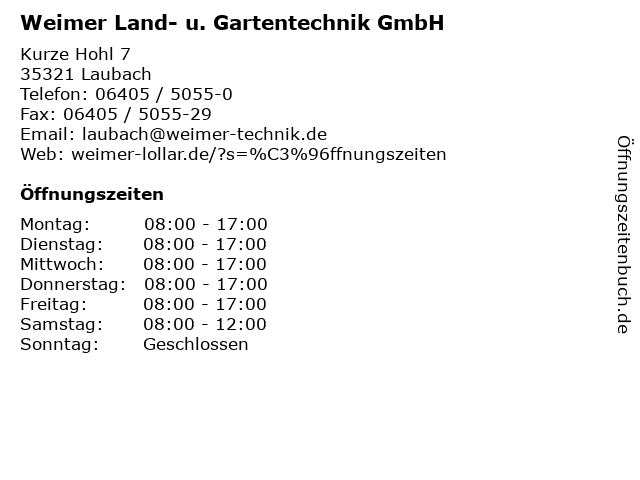 Weimer Land- u. Gartentechnik GmbH in Laubach: Adresse und Öffnungszeiten