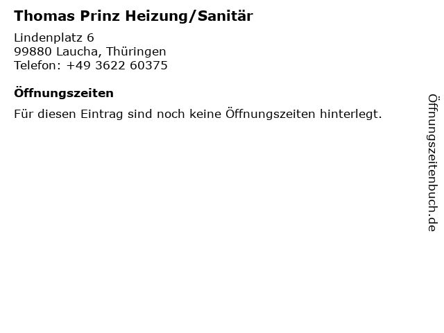 Thomas Prinz Heizung/Sanitär in Laucha, Thüringen: Adresse und Öffnungszeiten