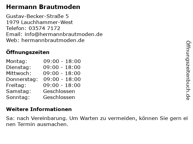 ᐅ Offnungszeiten Hermann Brautmoden Gustav Becker Strasse 5 In Lauchhammer West