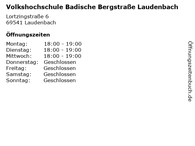 Volkshochschule Badische Bergstraße Laudenbach in Laudenbach: Adresse und Öffnungszeiten