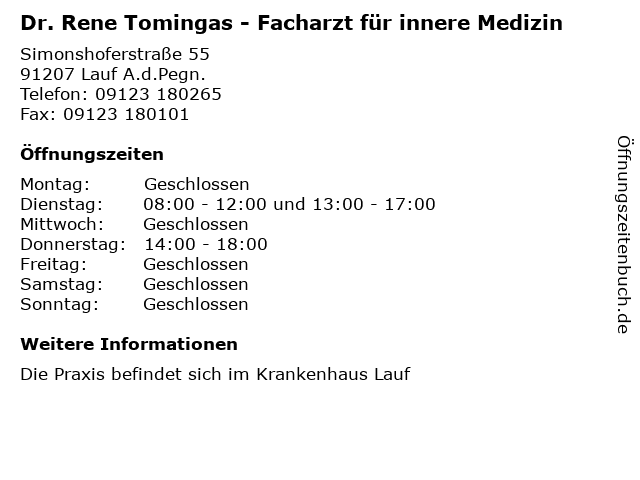 Dr. Rene Tomingas - Facharzt für innere Medizin in Lauf A.d.Pegn.: Adresse und Öffnungszeiten