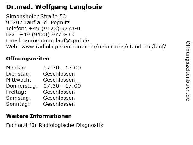 Dr.med. Wolfgang Langlouis in Lauf a. d. Pegnitz: Adresse und Öffnungszeiten
