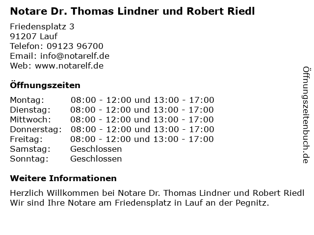 Notare Dr. Thomas Lindner und Dr. Ulrich Feierlein in Lauf a. d. Pegnitz: Adresse und Öffnungszeiten
