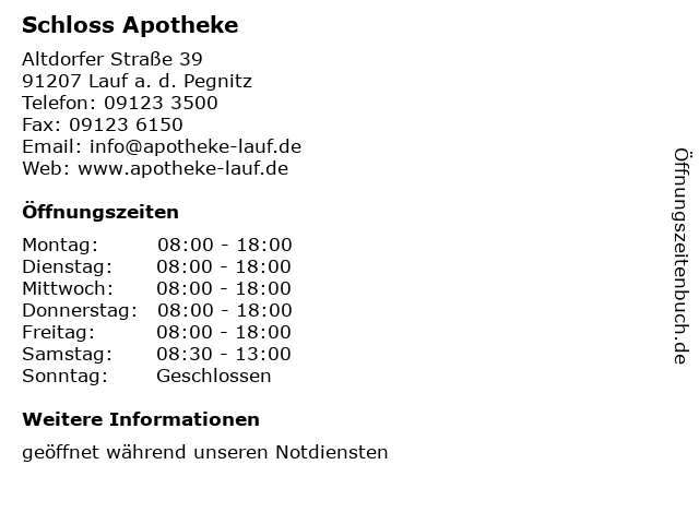 Schloss Apotheke in Lauf a. d. Pegnitz: Adresse und Öffnungszeiten