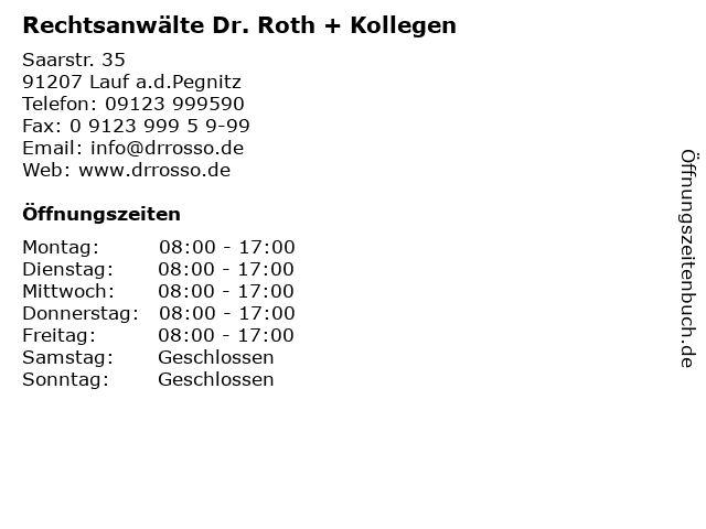 Rechtsanwälte Dr. Roth + Kollegen in Lauf a.d.Pegnitz: Adresse und Öffnungszeiten
