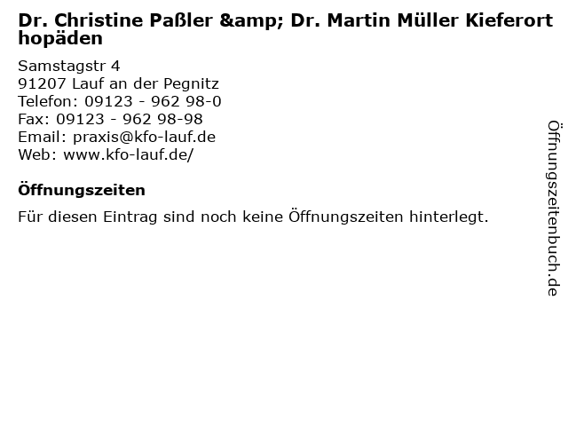 Dr. Christine Paßler & Dr. Martin Müller Kieferorthopäden in Lauf an der Pegnitz: Adresse und Öffnungszeiten