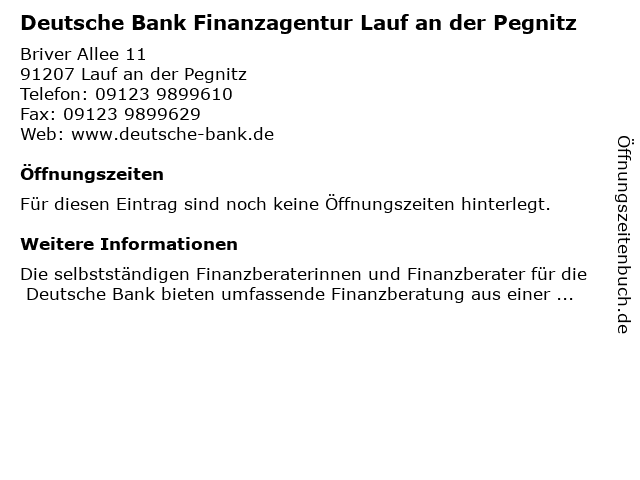 ᐅ Offnungszeiten Finanzagentur Fur Die Deutsche Bank Briver