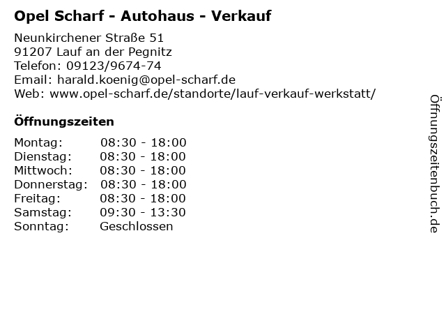 Opel Scharf - Autohaus - Verkauf in Lauf an der Pegnitz: Adresse und Öffnungszeiten