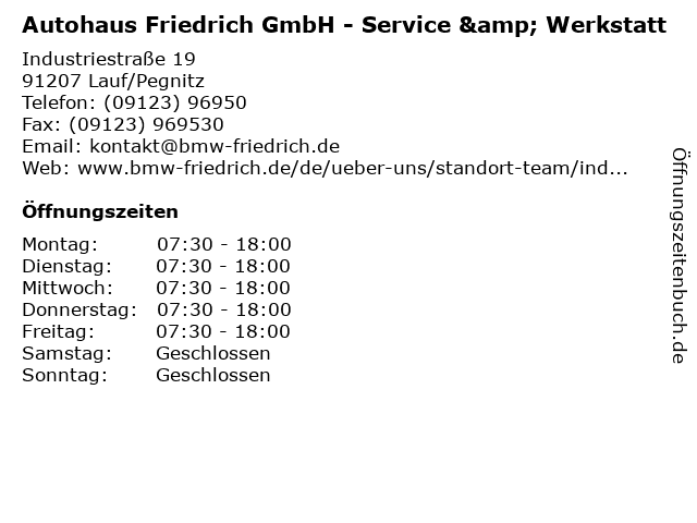Autohaus Friedrich GmbH - Service & Werkstatt in Lauf/Pegnitz: Adresse und Öffnungszeiten
