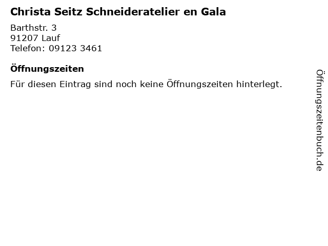 Christa Seitz Schneideratelier en Gala in Lauf: Adresse und Öffnungszeiten