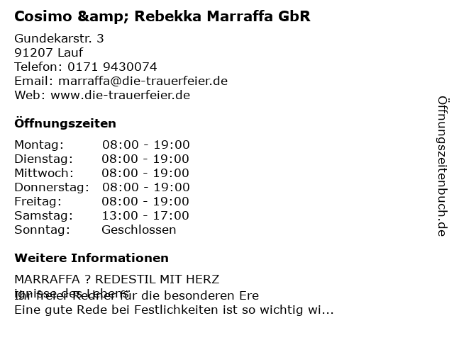 Cosimo & Rebekka Marraffa GbR in Lauf: Adresse und Öffnungszeiten