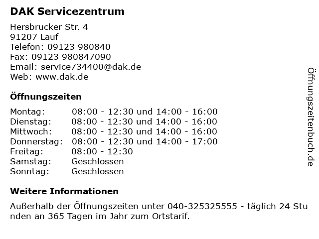 DAK Servicezentrum in Lauf: Adresse und Öffnungszeiten