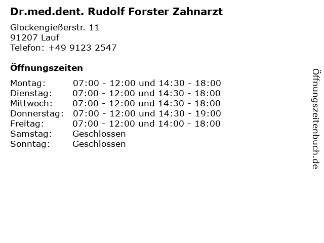 Dr.med.dent. Rudolf Forster Zahnarzt in Lauf: Adresse und Öffnungszeiten