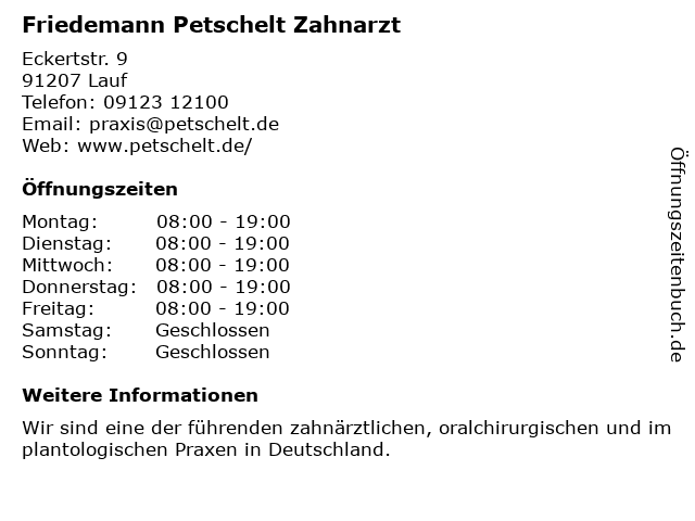 Friedemann Petschelt Zahnarzt in Lauf: Adresse und Öffnungszeiten