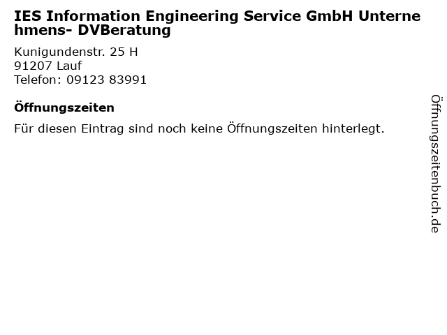 IES Information Engineering Service GmbH Unternehmens- DVBeratung in Lauf: Adresse und Öffnungszeiten