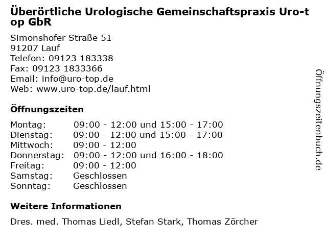 Überörtliche Urologische Gemeinschaftspraxis Uro-top GbR in Lauf: Adresse und Öffnungszeiten