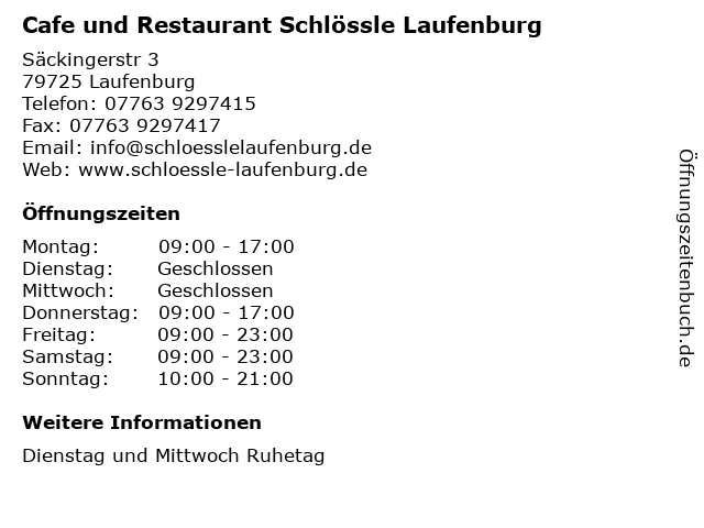 Cafe und Restaurant Schlössle Laufenburg in Laufenburg: Adresse und Öffnungszeiten