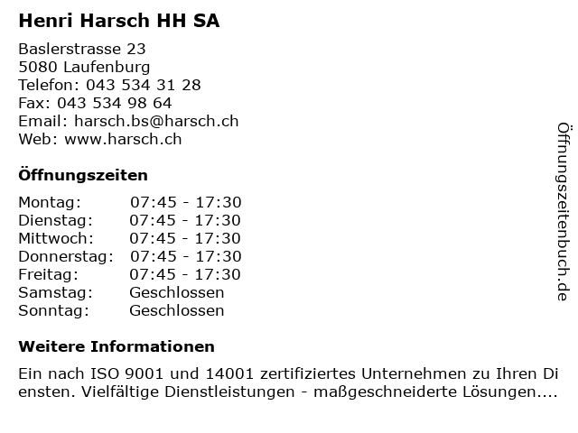 Henri Harsch HH SA in Laufenburg: Adresse und Öffnungszeiten