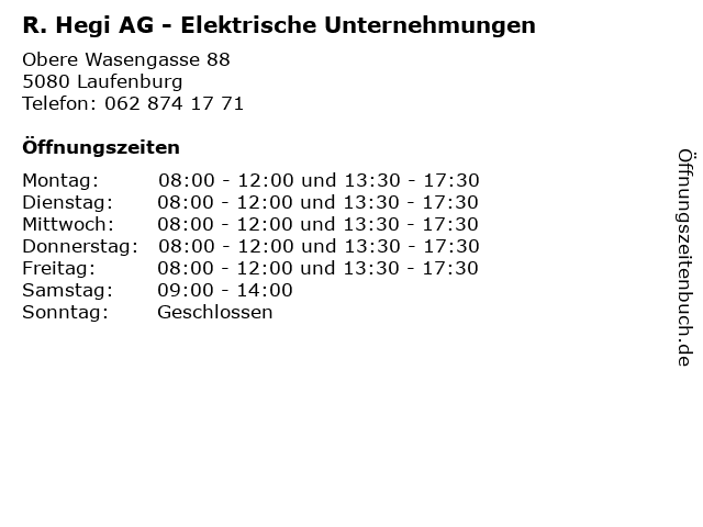 R. Hegi AG - Elektrische Unternehmungen in Laufenburg: Adresse und Öffnungszeiten