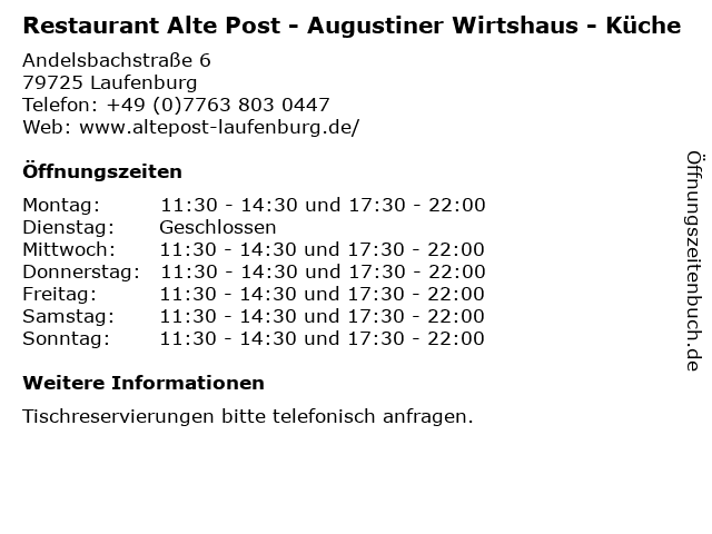 á… Offnungszeiten Restaurant Alte Post Augustiner Wirtshaus Kuche Andelsbachstrasse 6 In Laufenburg