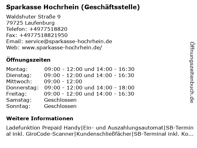 Sparkasse Hochrhein (Geschäftsstelle) in Laufenburg: Adresse und Öffnungszeiten