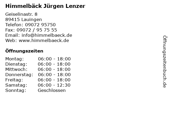 Himmelbäck Jürgen Lenzer in Lauingen: Adresse und Öffnungszeiten