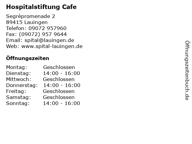Hospitalstiftung Cafe in Lauingen: Adresse und Öffnungszeiten