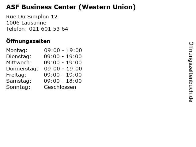 ASF Business Center (Western Union) in Lausanne: Adresse und Öffnungszeiten