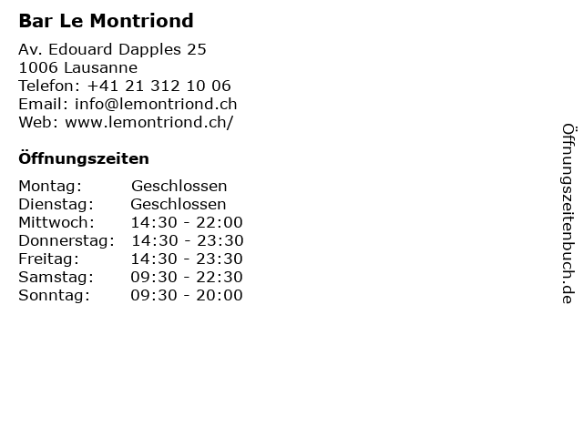 Bar Le Montriond in Lausanne: Adresse und Öffnungszeiten