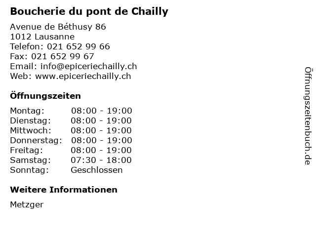Boucherie du pont de Chailly in Lausanne: Adresse und Öffnungszeiten