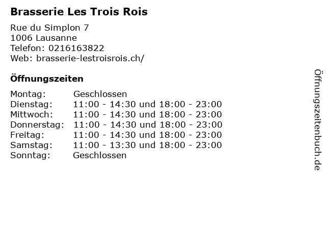 Brasserie Les Trois Rois in Lausanne: Adresse und Öffnungszeiten