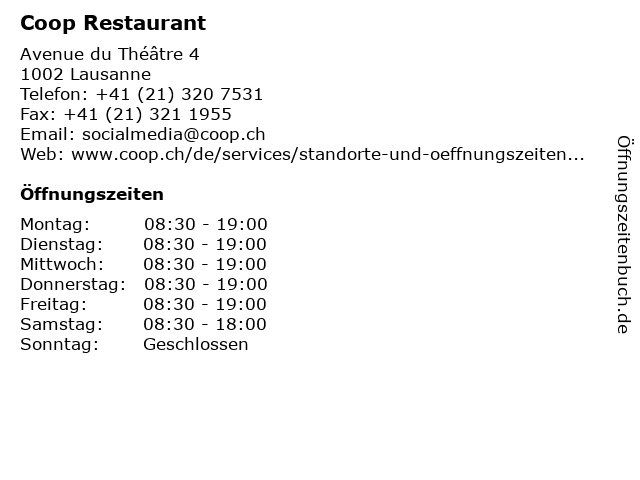 Coop Restaurant in Lausanne: Adresse und Öffnungszeiten