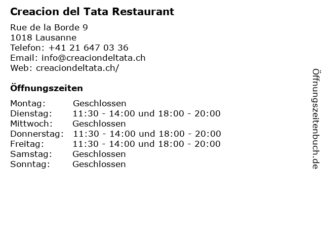 Creacion del Tata Restaurant in Lausanne: Adresse und Öffnungszeiten