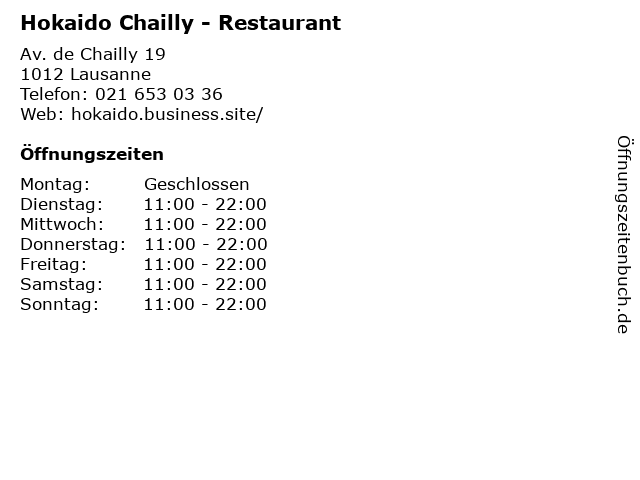 Hokaido Chailly - Restaurant in Lausanne: Adresse und Öffnungszeiten